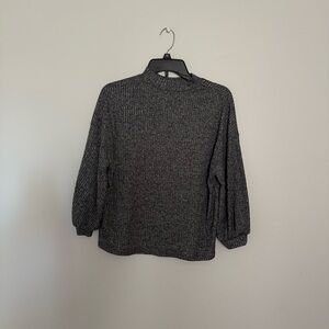SHEIN Gray Cowl Neck Sweater with Puff Sleeves